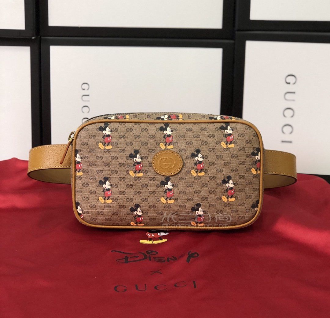 gucci disney古驰米奇米老鼠棉麻腰包胸包相机包602695上身图-尺寸