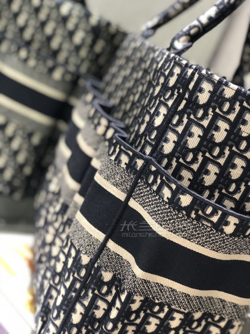 迪奥老花购物袋dior老花大号沙滩包手提包帆布刺绣菜篮子包