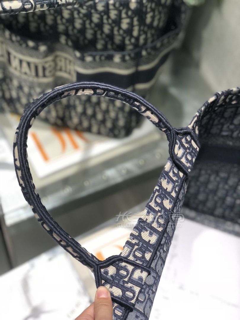 迪奥老花购物袋dior老花大号沙滩包手提包帆布刺绣菜篮子包