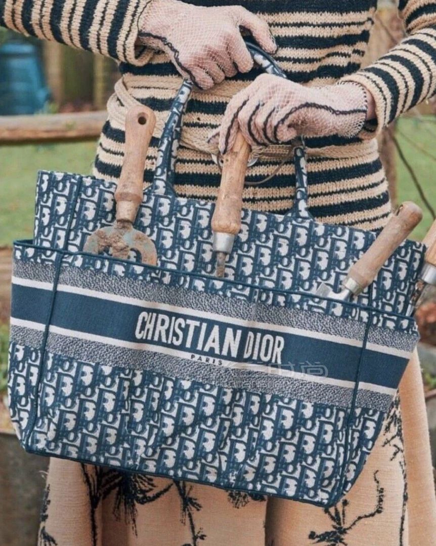 迪奥老花购物袋dior老花大号沙滩包手提包帆布刺绣菜篮子包