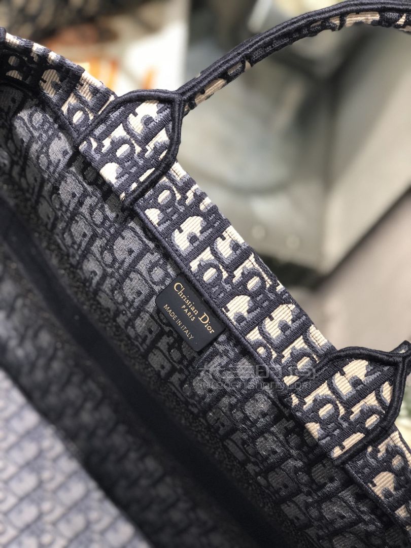 迪奥老花购物袋dior老花大号沙滩包手提包帆布刺绣菜篮子包