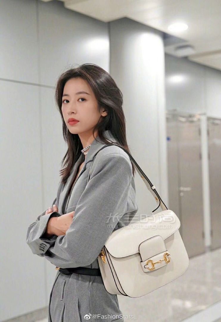 倪妮同款gucci古驰女包1955马衔扣手袋单肩包白色手拎包602204真假