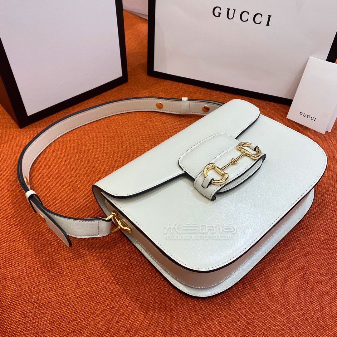 倪妮同款gucci古驰女包1955马衔扣手袋单肩包白色手拎包602204真假