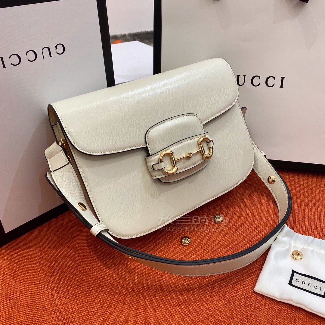 倪妮同款gucci古驰女包1955马衔扣手袋单肩包白色手拎包602204真假