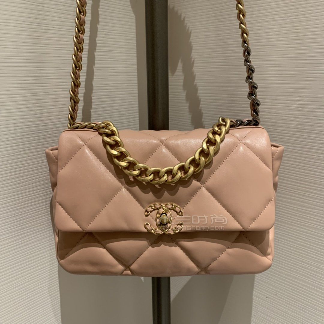 【香奈儿19包】chanel 19bag粉色斜挎包 中号30cm原厂进口皮