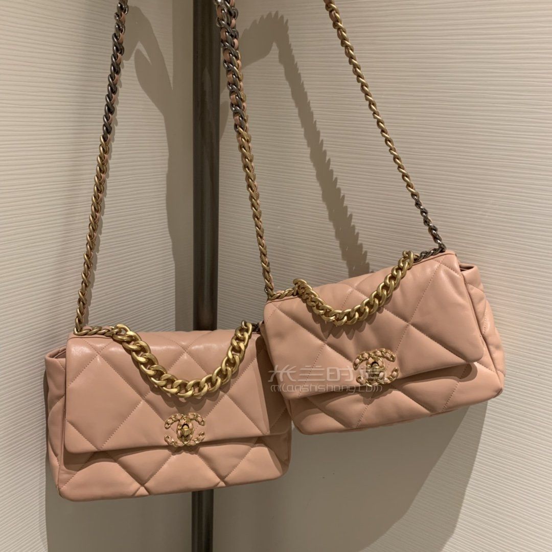 【香奈儿19包】chanel 19bag粉色斜挎包 中号30cm原厂进口皮