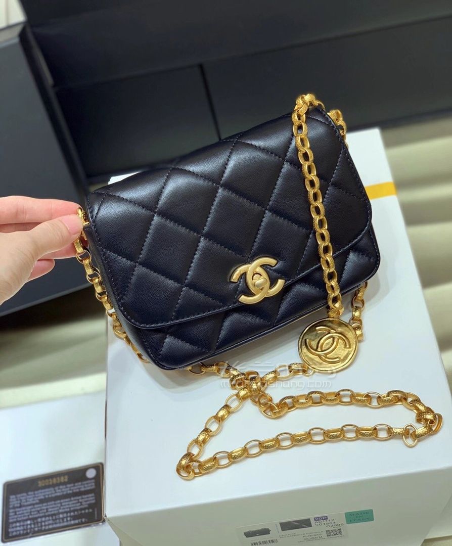 【香奈儿金币链条包】chanel 2020秋冬限量版金币包 黑色钱币金色链条