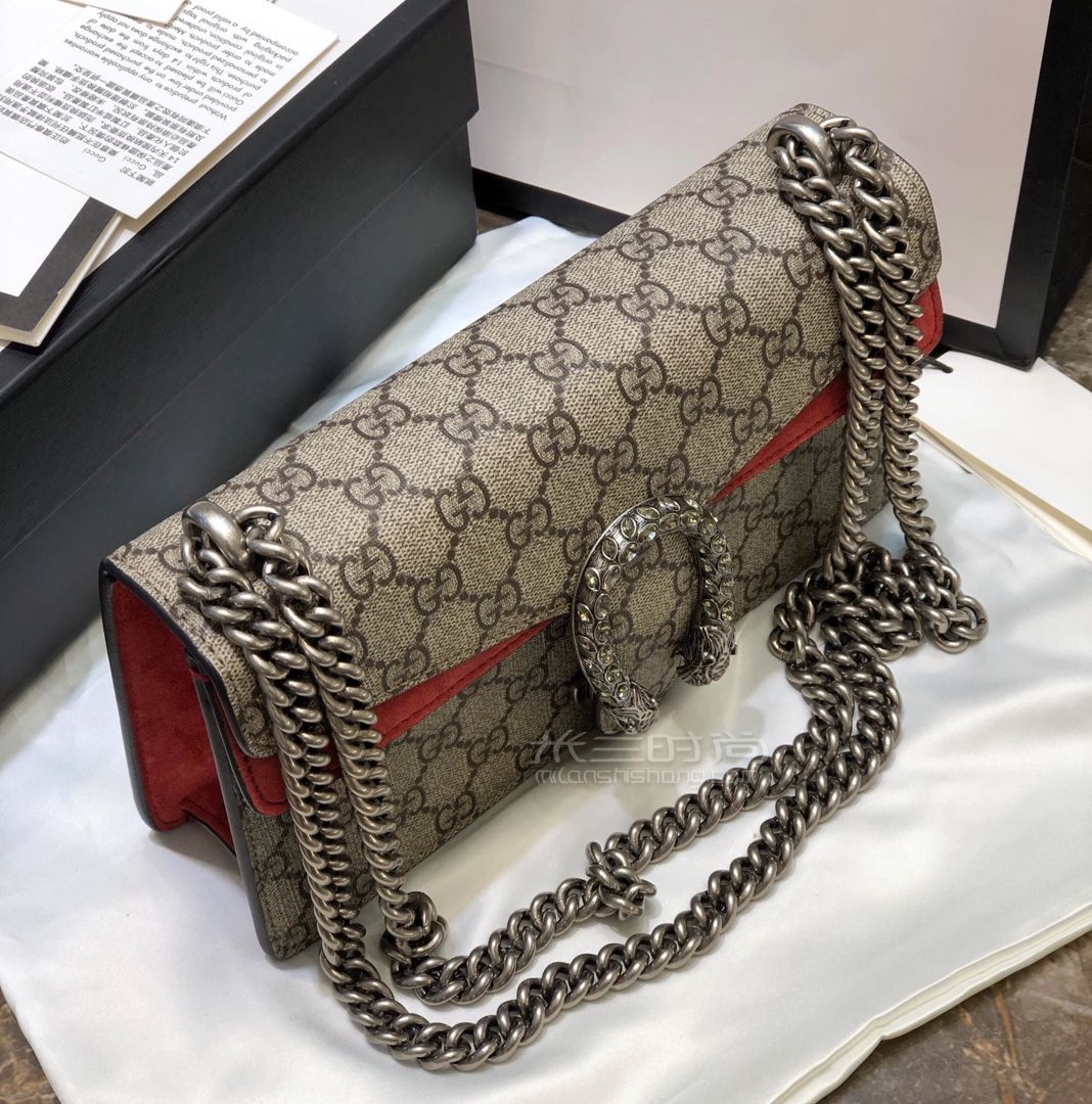 gucci古驰dionysus系列gg小号酒神肩背包499623银扣模特上身图-图片