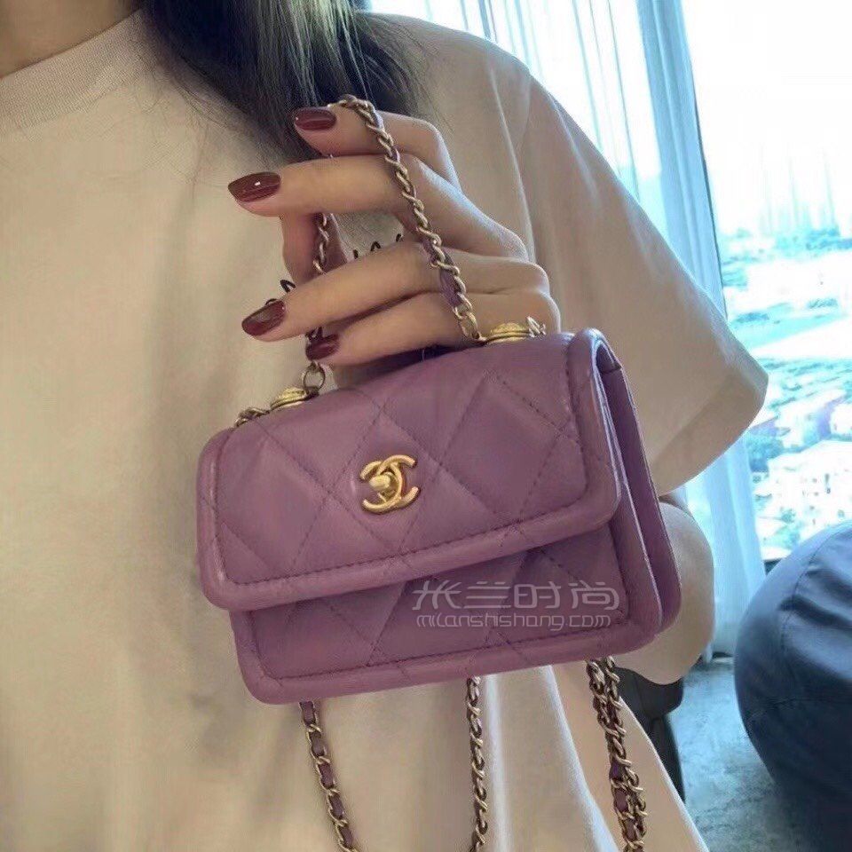 香奈儿豆腐包chanel20秋冬羊皮复古包mini金币香芋紫豆腐包