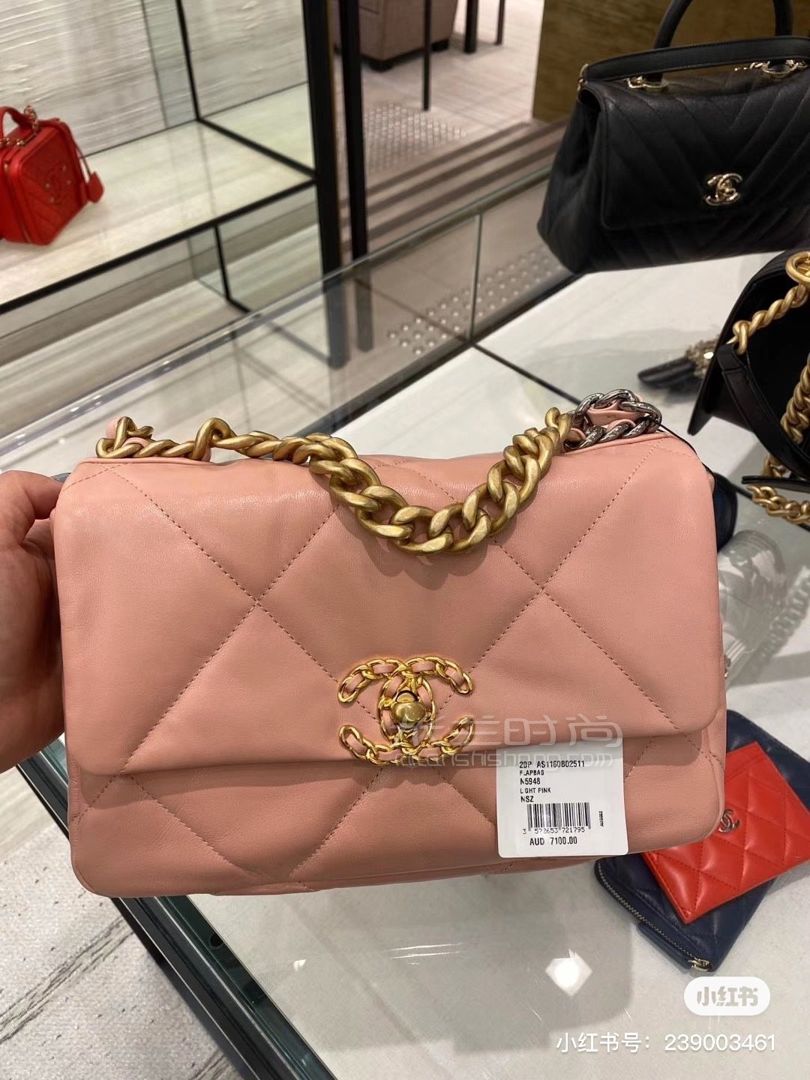 香奈儿19包chanel19bag粉色斜挎包小号26cm原厂进口皮