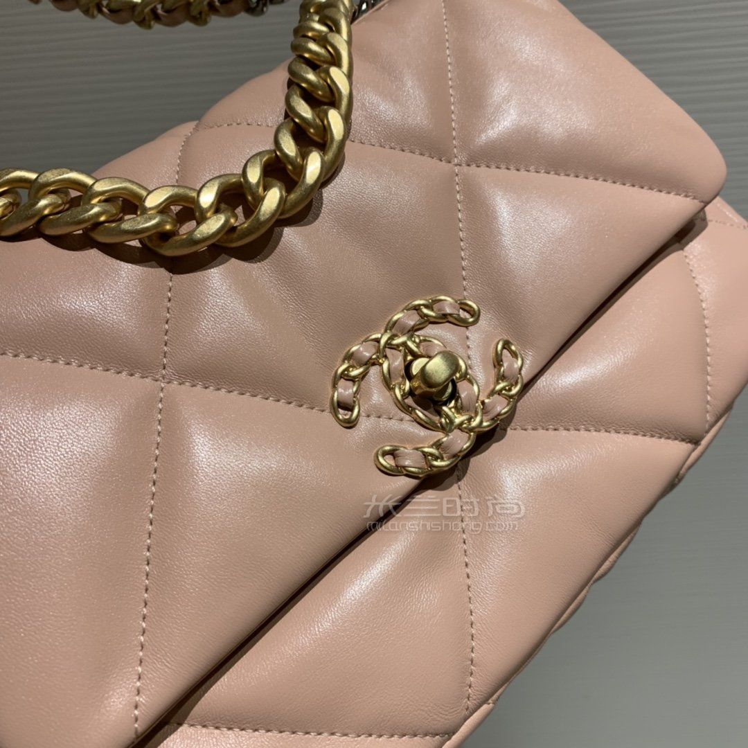香奈儿19包chanel19bag粉色斜挎包小号26cm原厂进口皮