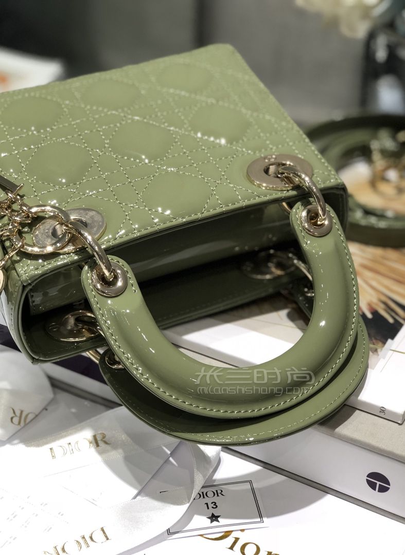 lady mini漆皮抹茶绿手提包 三格女士斜挎包_米兰时尚包包网