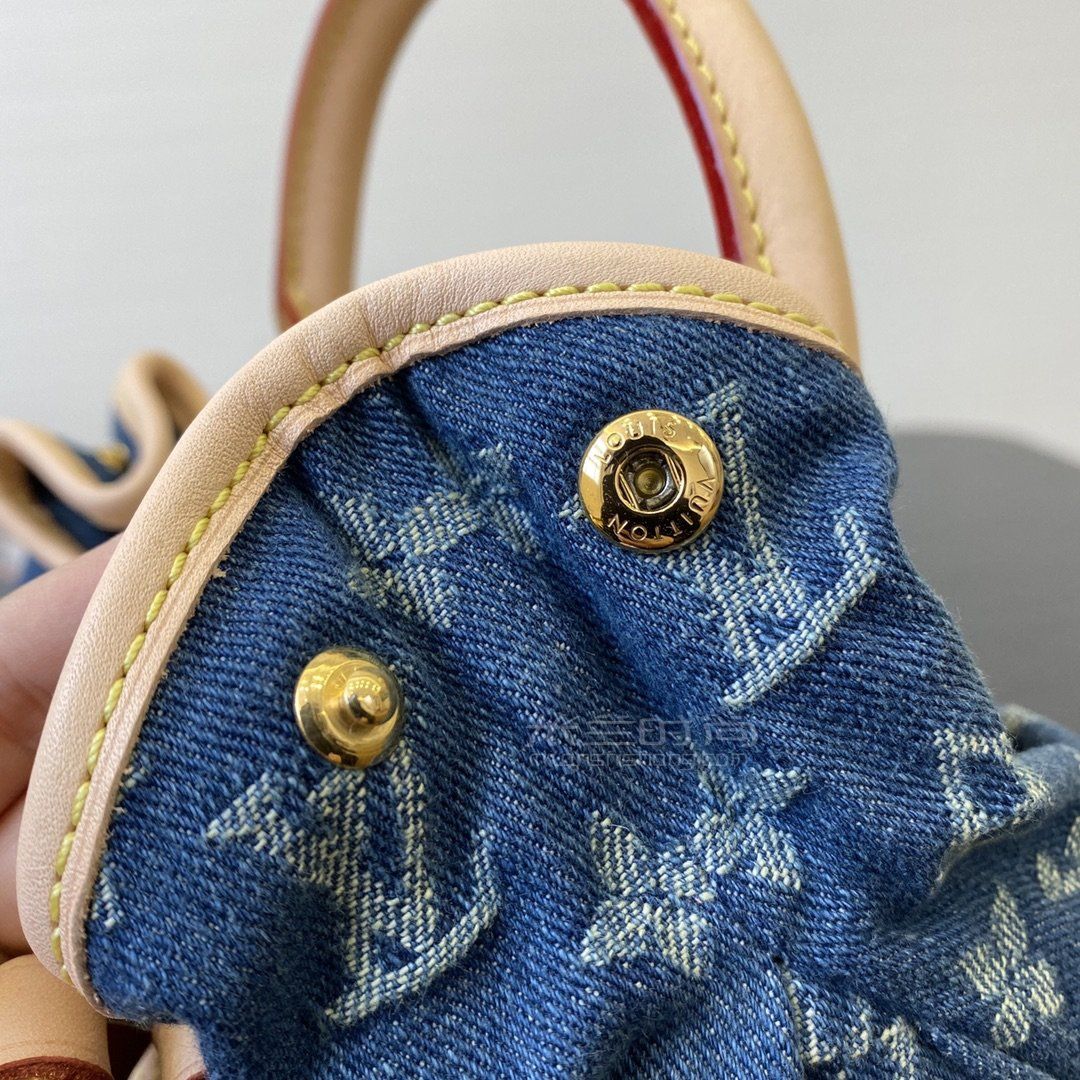 lv牛仔手提包路易威登牛仔布元宝女士手提包模特上身图真假