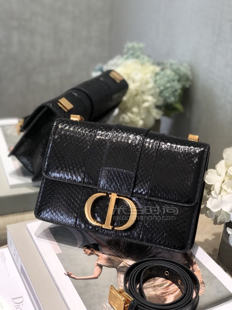 【迪奥蒙田包】dior 30 montaigne中号蟒蛇皮黑色单肩包女士斜跨包