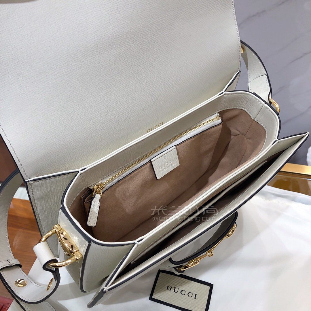 倪妮同款gucci古驰1955马衔扣手袋单肩包手拎包602204白色马鞍包真假