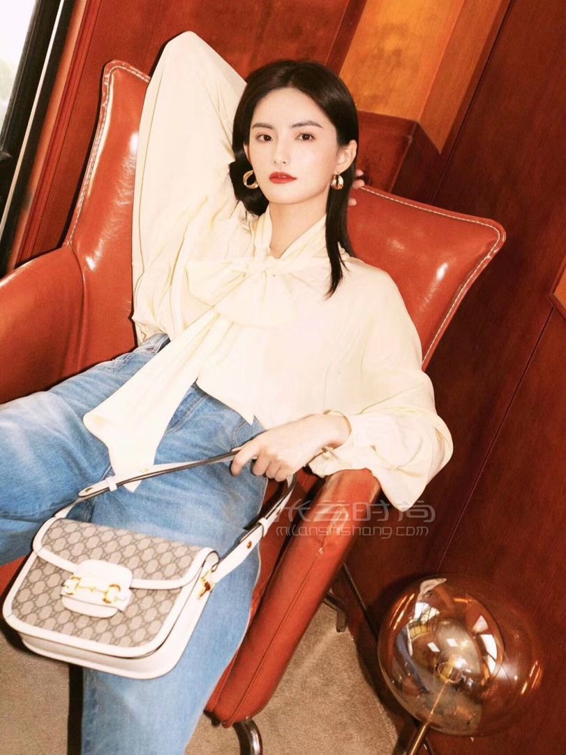 倪妮同款gucci古驰1955马衔扣手袋单肩包手拎包602204白色马鞍包真假