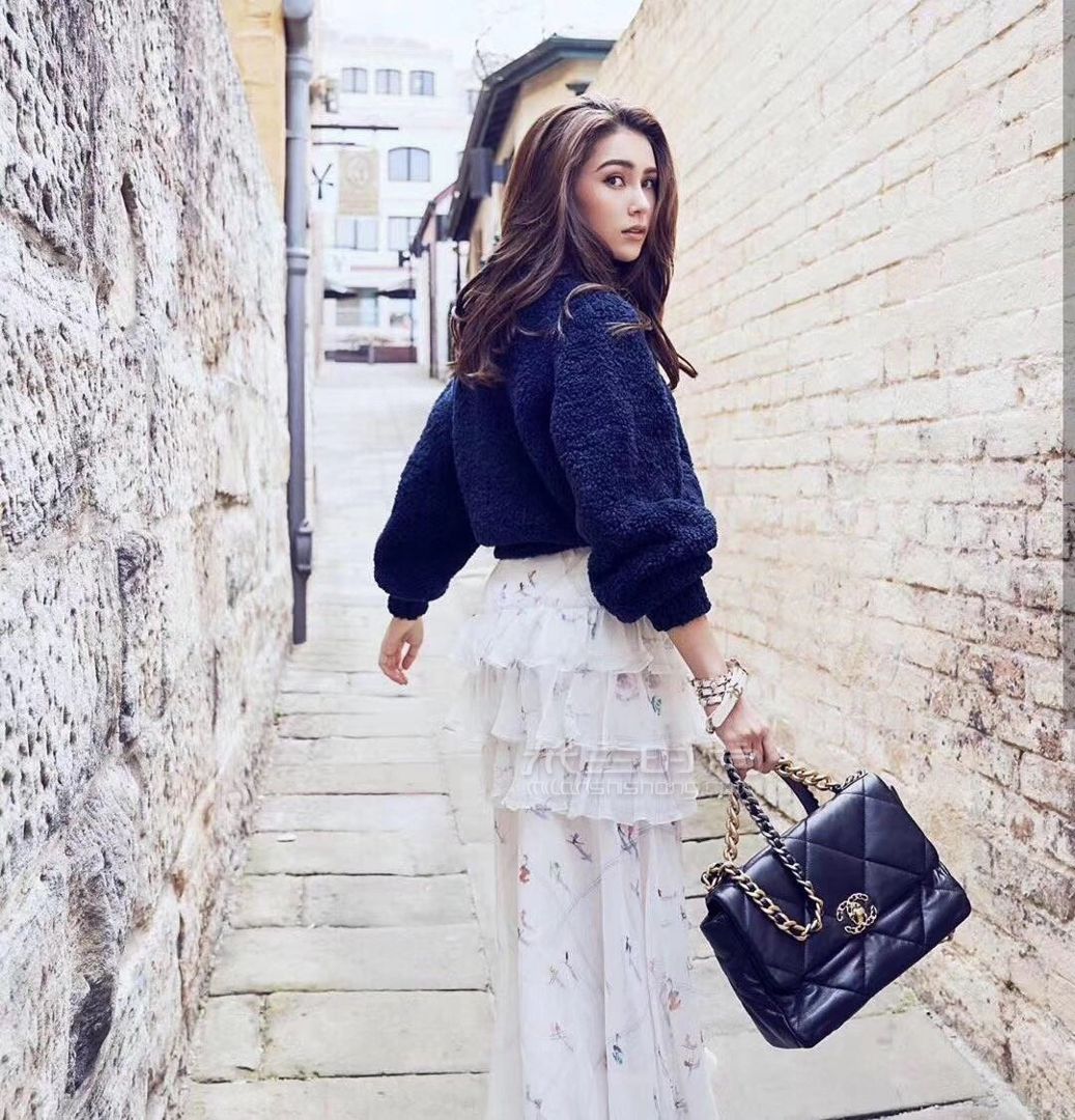 香奈儿19包chanel19bag手袋中号黑色30cm原厂进口皮女包