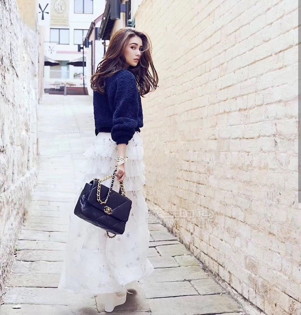 香奈儿19包chanel19bag手袋中号黑色30cm原厂进口皮女包