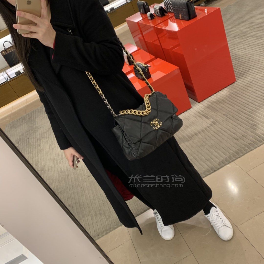 香奈儿19包chanel19bag手袋中号黑色30cm原厂进口皮女包