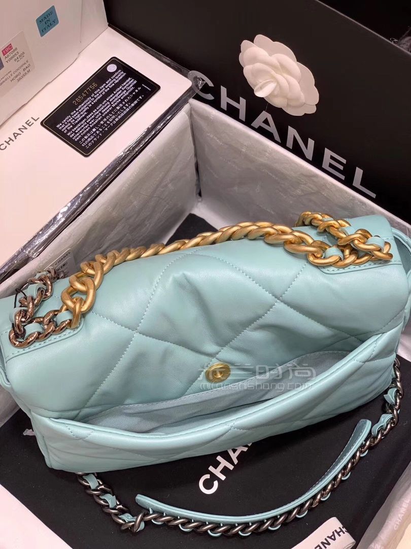 【香奈儿19包】chanel 19bag中号30cm 湖水绿链条包