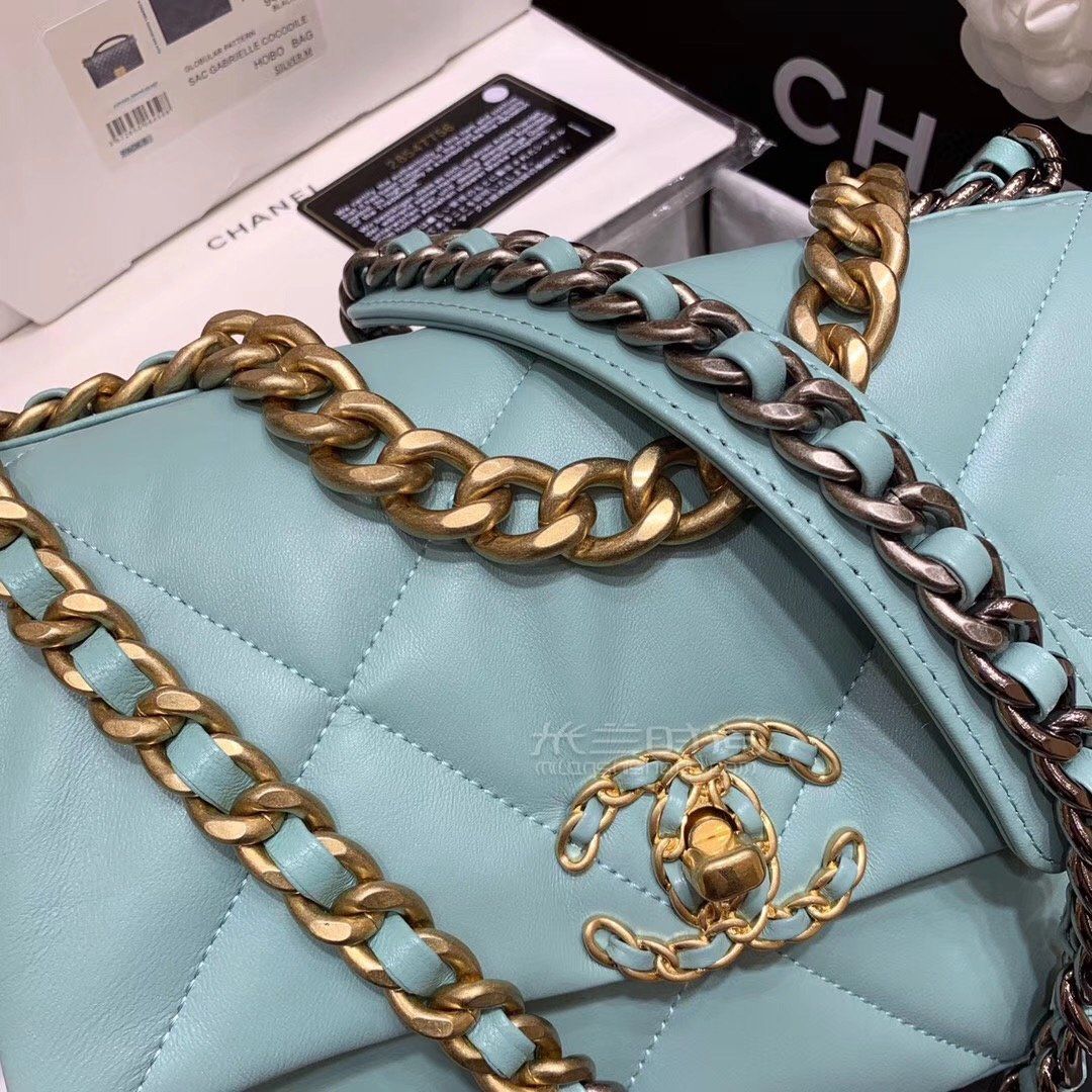 【香奈儿19包】chanel 19bag中号30cm 湖水绿链条包