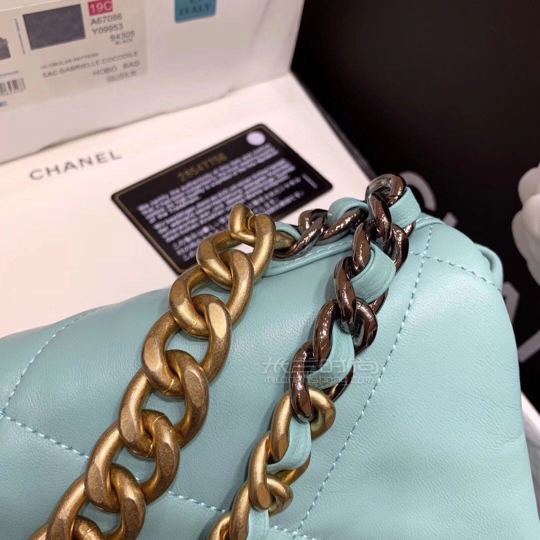 【香奈儿19包】chanel 19bag中号30cm 湖水绿链条包