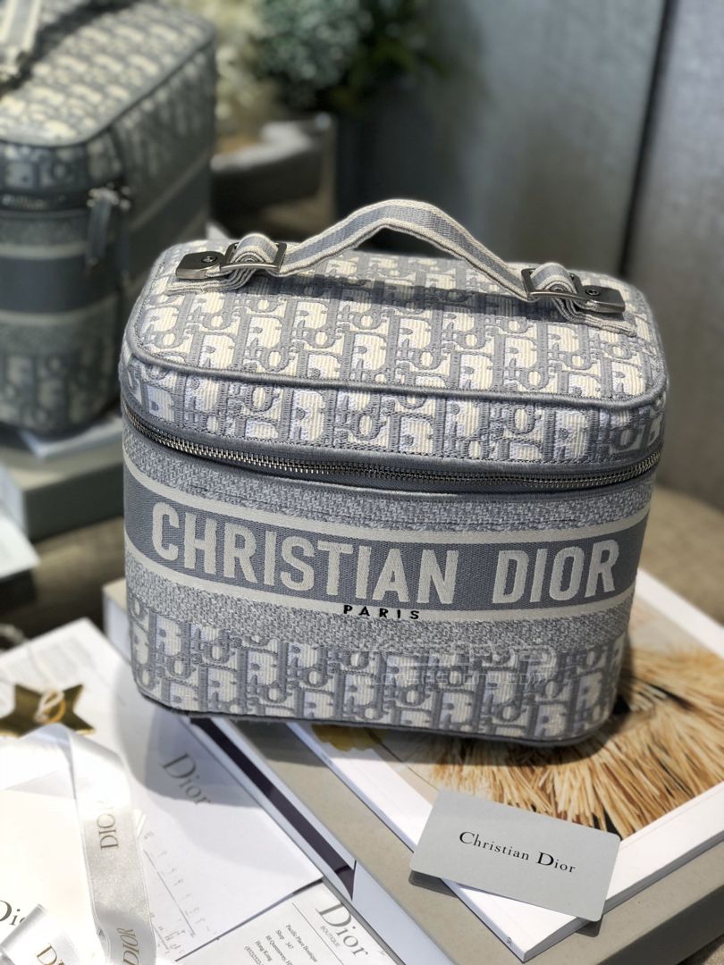 【迪奥复古化妆包】diortravel洗漱包 浅灰色 oblique 印花帆布