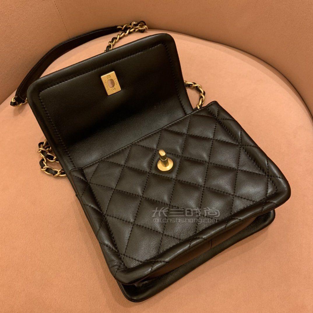 【香奈儿纽扣包】chanel20新款黑金羊皮菱格金币包 复古双链条豆腐包