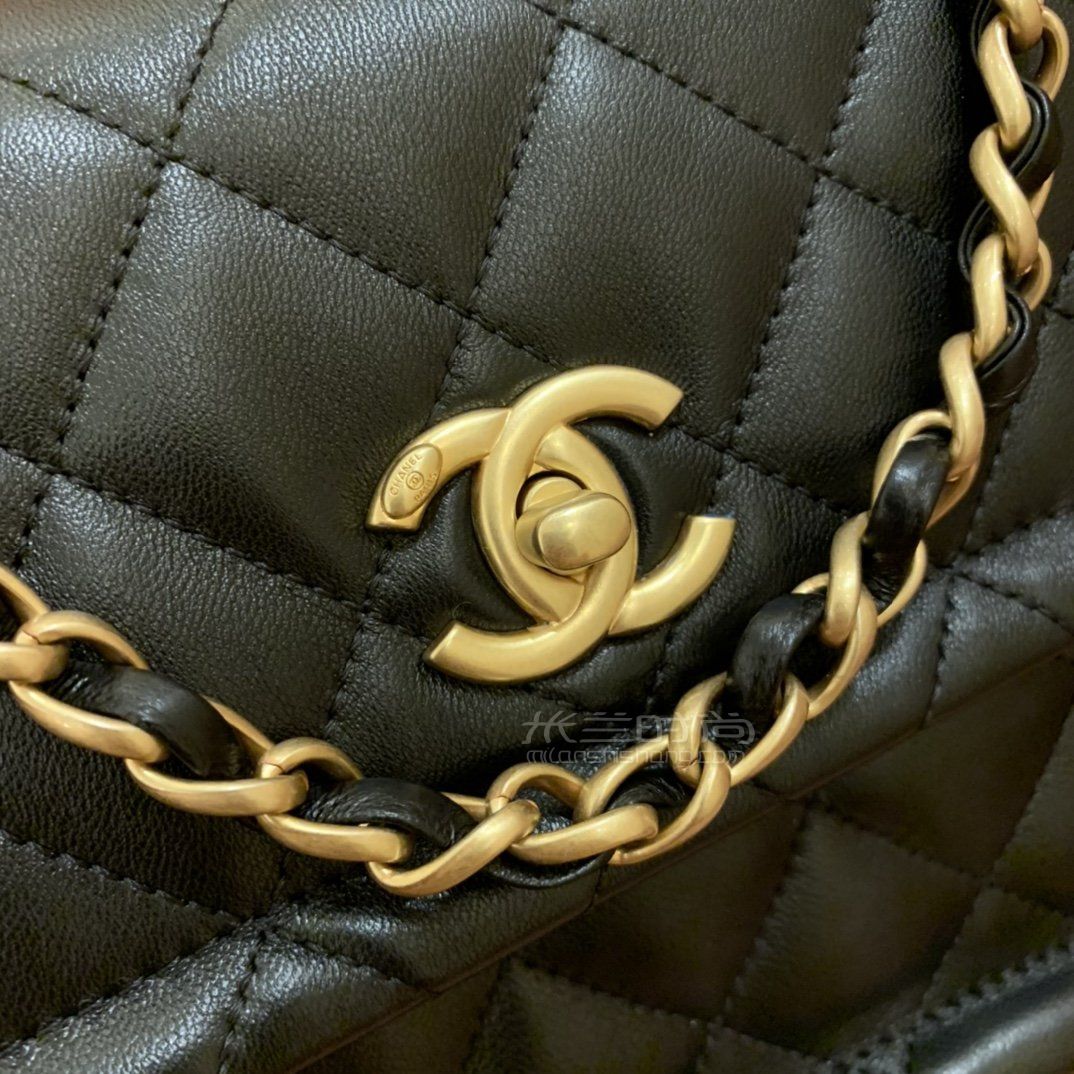 【香奈儿纽扣包】chanel20新款黑金羊皮菱格金币包 复古双链条豆腐包