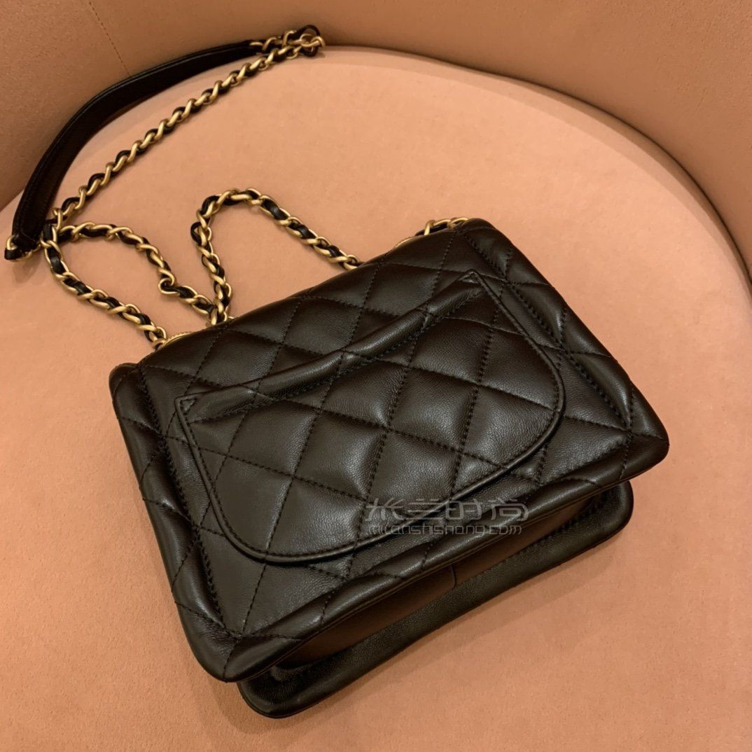 【香奈儿纽扣包】chanel20新款黑金羊皮菱格金币包 复古双链条豆腐包