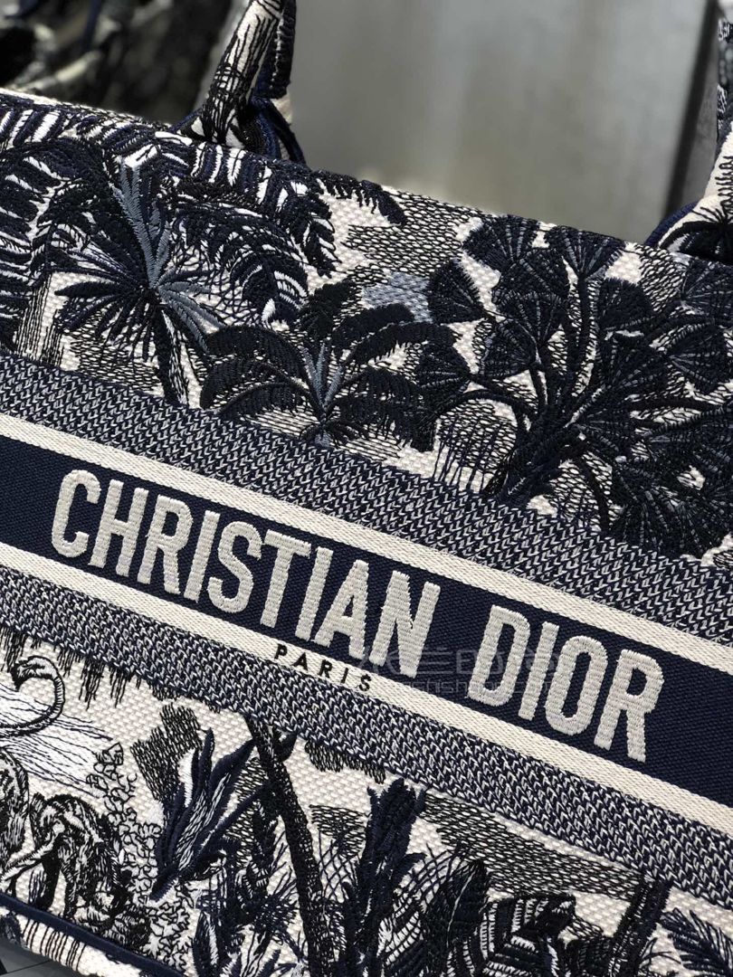 迪奥托特包diorbooktote女士手提包蓝色棕榈树茹伊印花刺绣购物袋小号