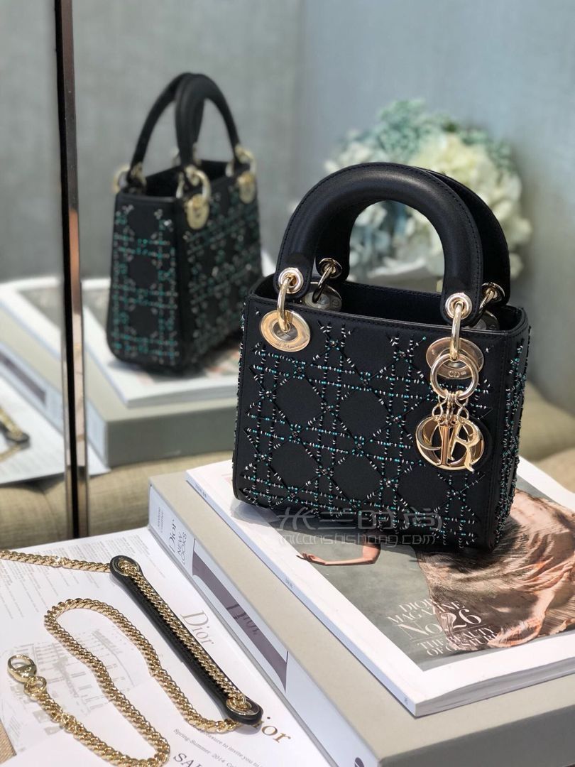 迪奥戴妃包】dior lady mini限量版 墨绿水晶牛皮珠绣包_米兰时尚包包