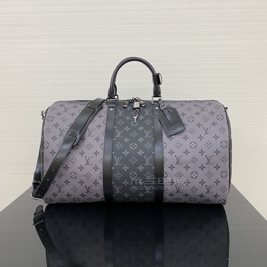 Lv旅行袋 路易威登keepall50黑武士旅行包黑银拼色图片 真假 价格 米兰时尚包包网