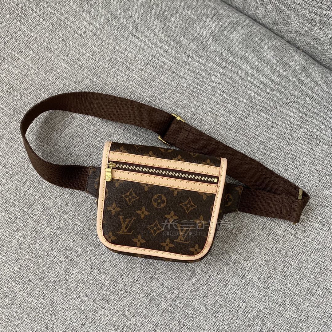 lv中古腰包路易威登经典老花女士腰包模特上身图真假
