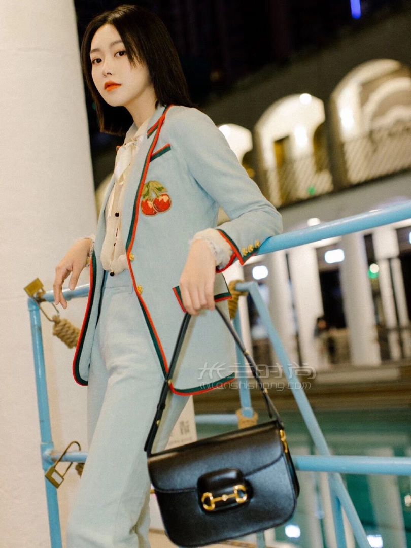 倪妮同款gucci古驰女包1955马衔扣手袋单肩包黑色手拎包602204真假