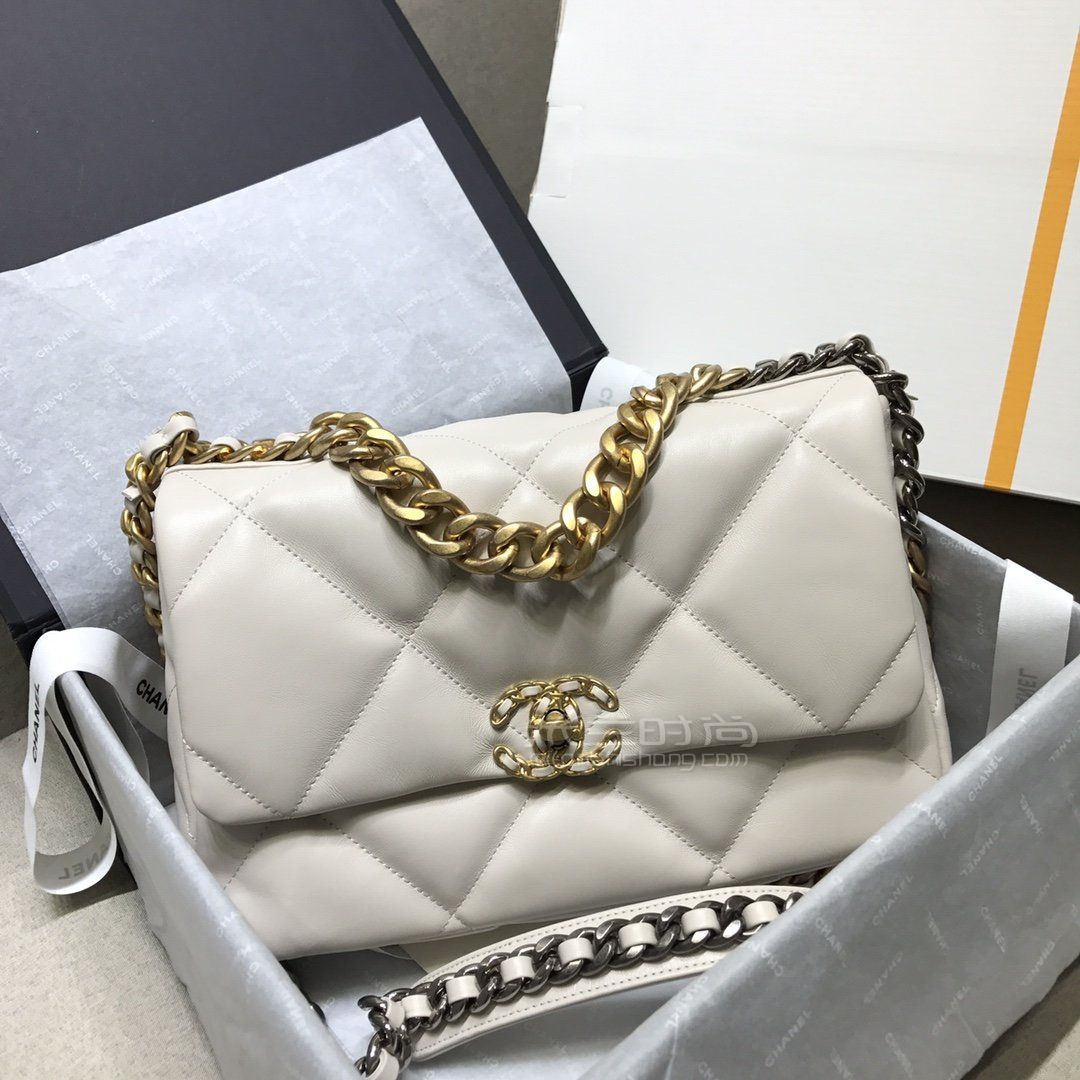 香奈儿19包chanel19bag中号30cm纯白色链条斜挎包手提包