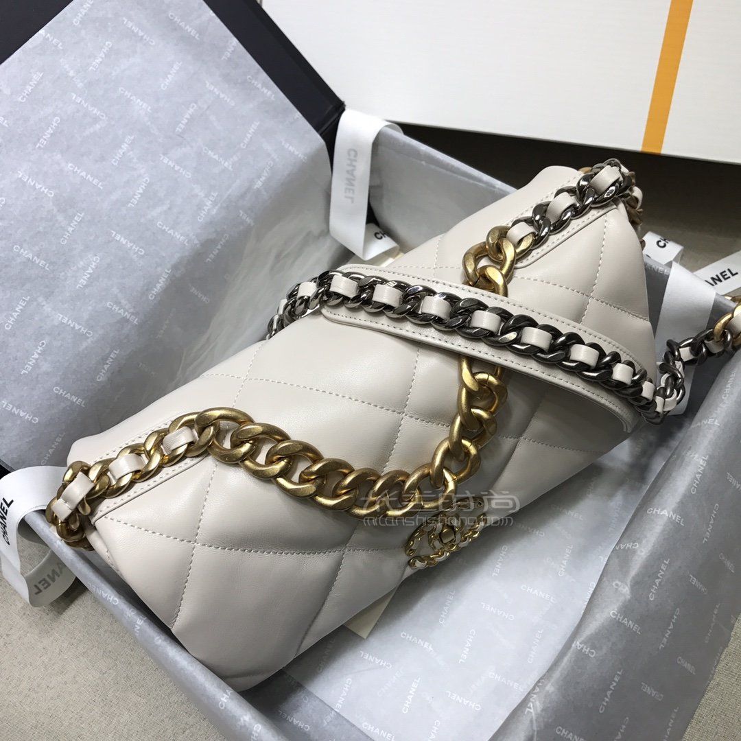 香奈儿19包chanel19bag中号30cm纯白色链条斜挎包手提包