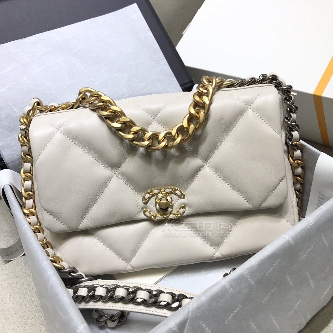 香奈儿19包chanel19bag中号30cm纯白色链条斜挎包手提包