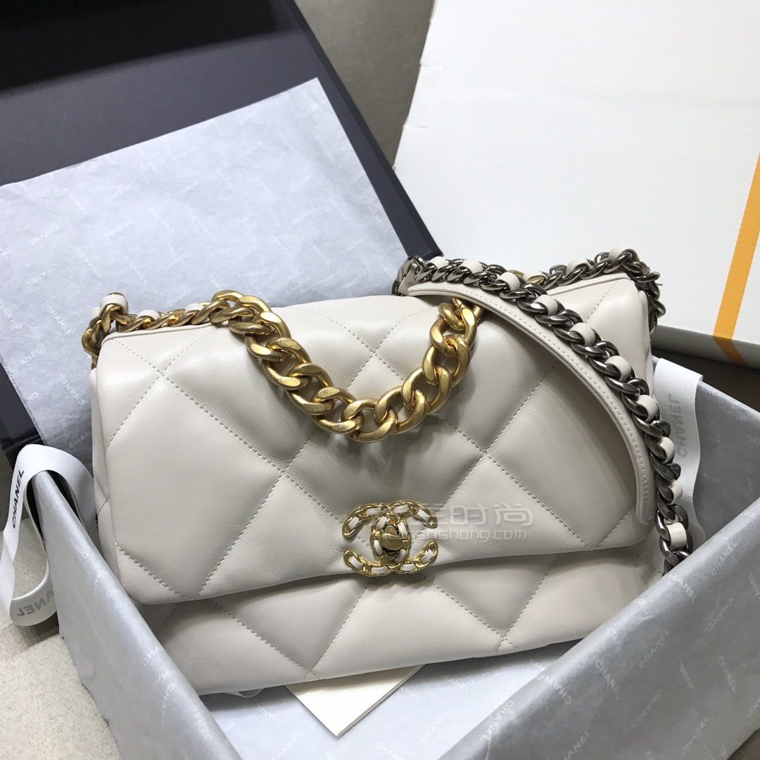 香奈儿19包chanel19bag中号30cm纯白色链条斜挎包手提包