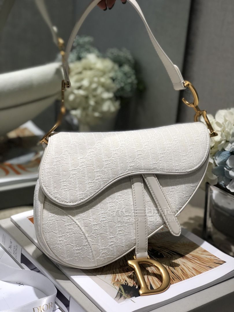 迪奥荧光马鞍包diorsaddle系列大号白色带夜光马鞍包单肩手提包