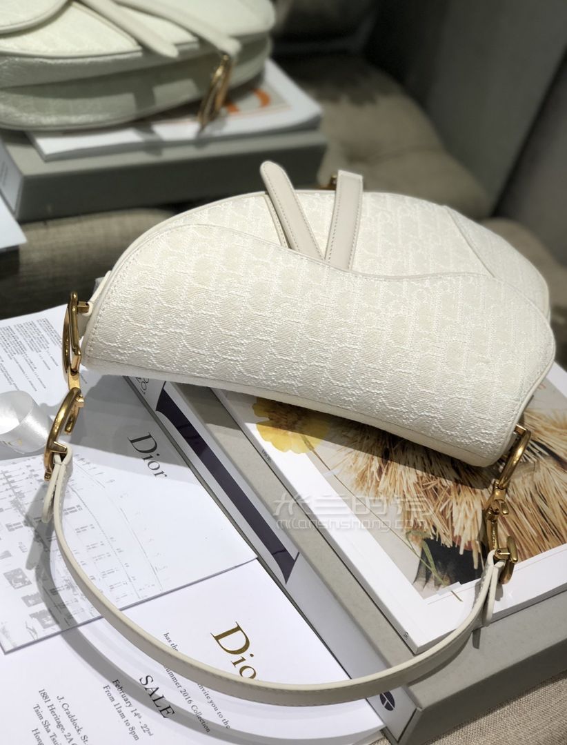 迪奥荧光马鞍包diorsaddle系列大号白色带夜光马鞍包单肩手提包