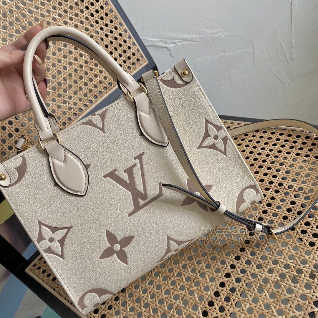 lv购物袋迷你托特包压花牛皮购物袋白色tote45560