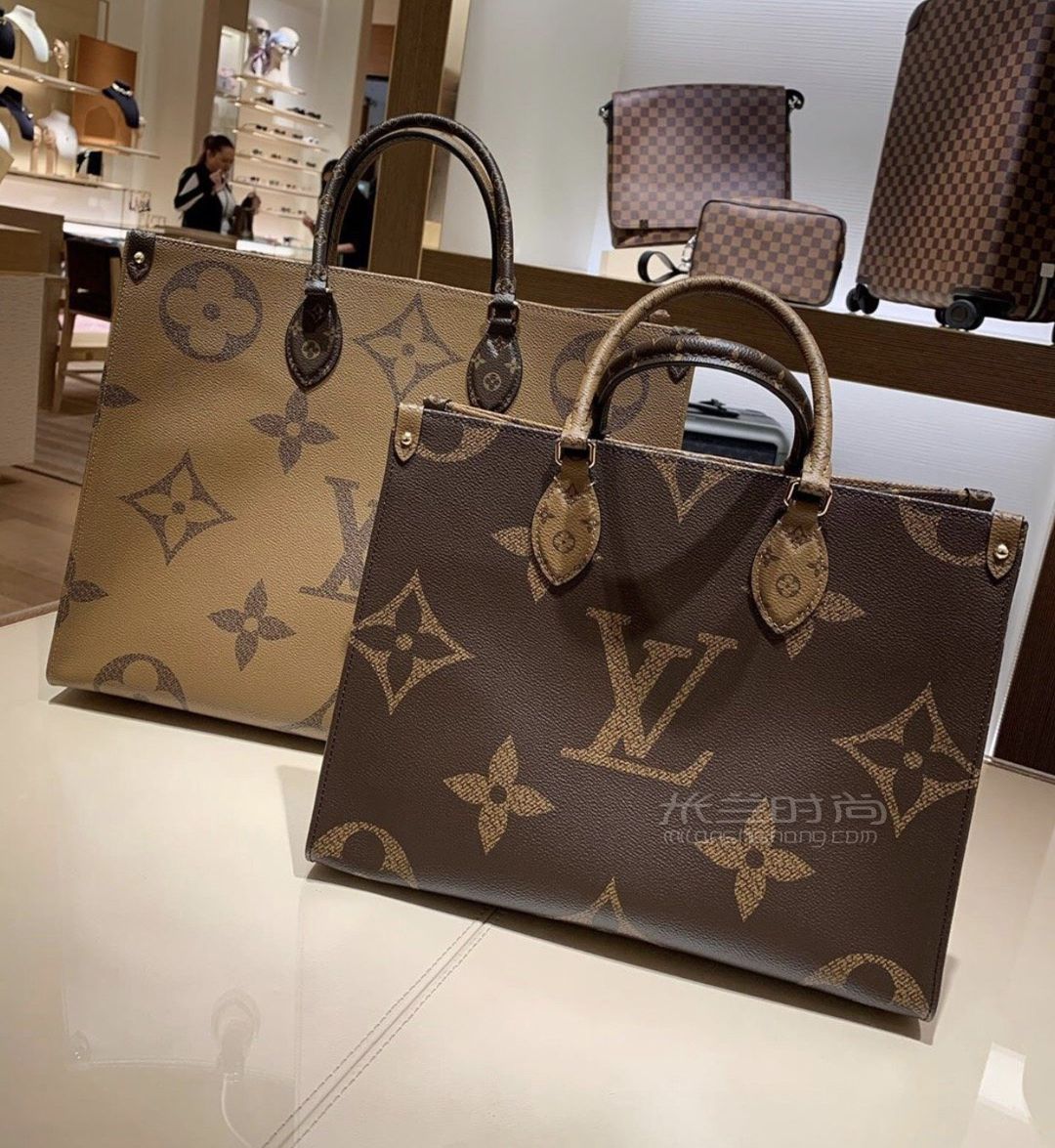 lv购物袋onthego购物袋小号34cm双色老花手提带大logo老花tote包m4