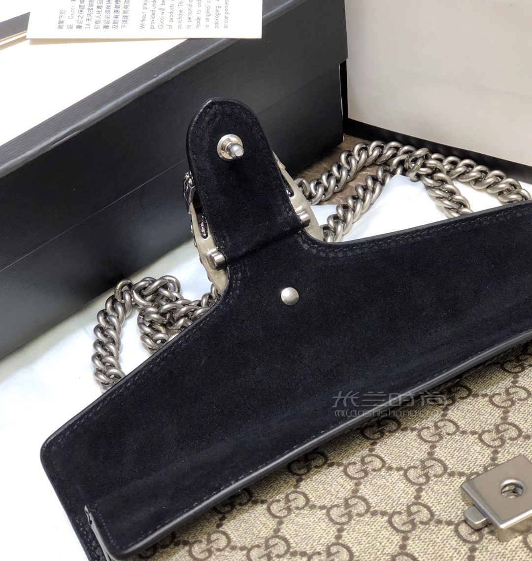 gucci酒神包中号25cm酒神499623黑色麂皮拼老花帆布链条包