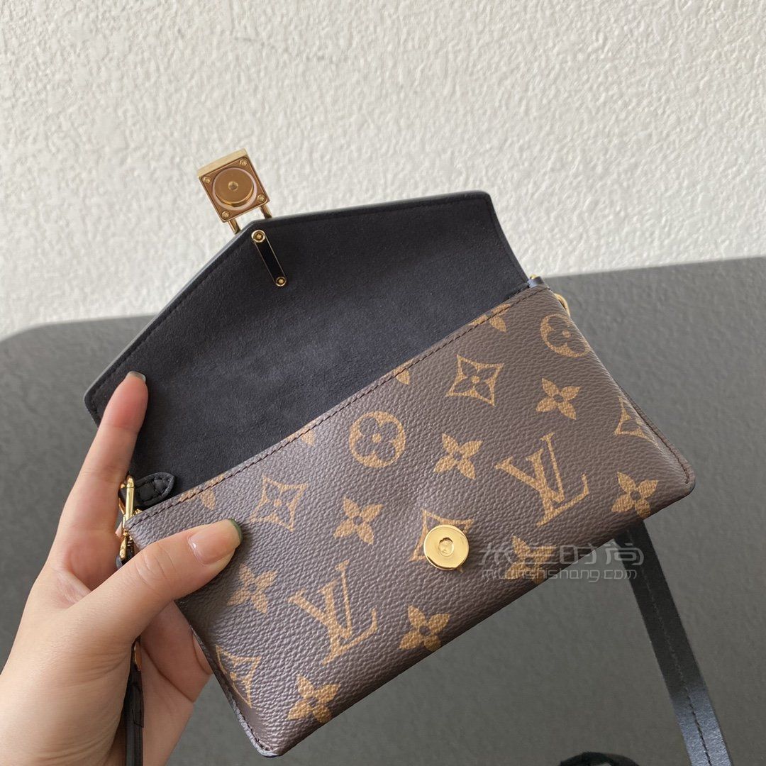 lv路易威登腋下包 padlock锁头链条包 黑色拼老花m80559 m80763_14