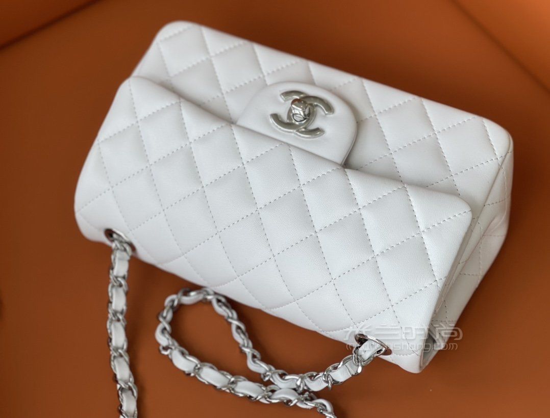香奈儿cf 大mini羊皮 chanel classic flap白色银扣 cf20_3