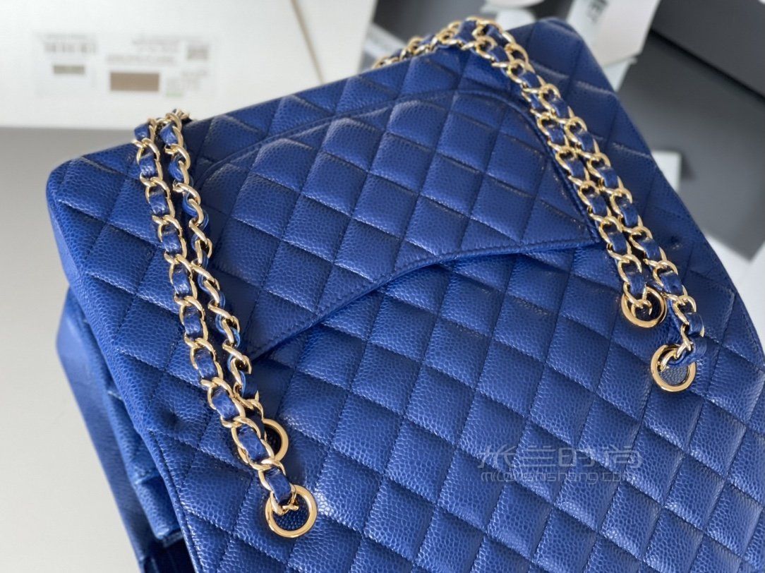 香奈儿cf中号鱼子酱牛皮 chanel classic flap lap芯片版电光蓝金扣