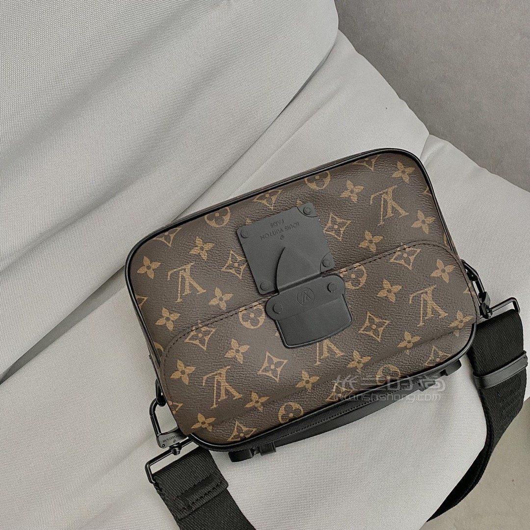 lv邮差包s lock sling男士单肩包邮差 老花帆布拼黑色m45863_1