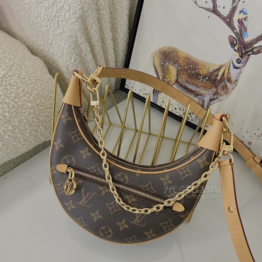 lv路易威登月亮包 老花帆布中古豌豆包_1
