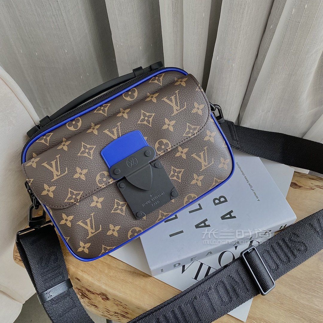 lv邮差包s lock sling男士单肩包邮差 老花帆布拼电光蓝m45863_4